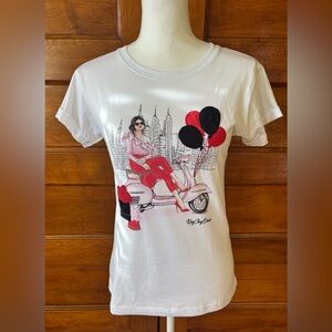 White Graphic Tee with Red and Black Accents